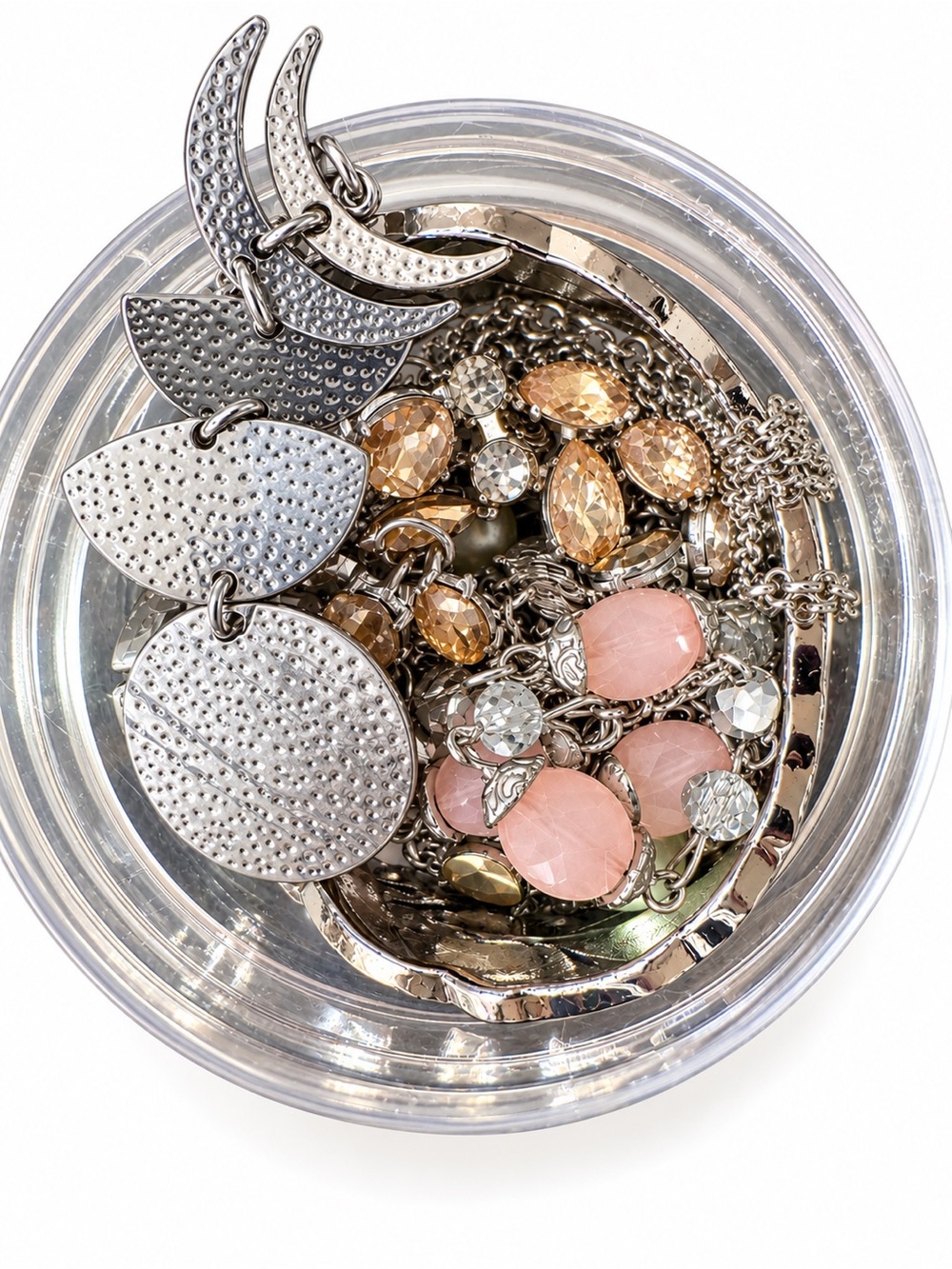 Beautiful Silver Tone Jewelry Jar
